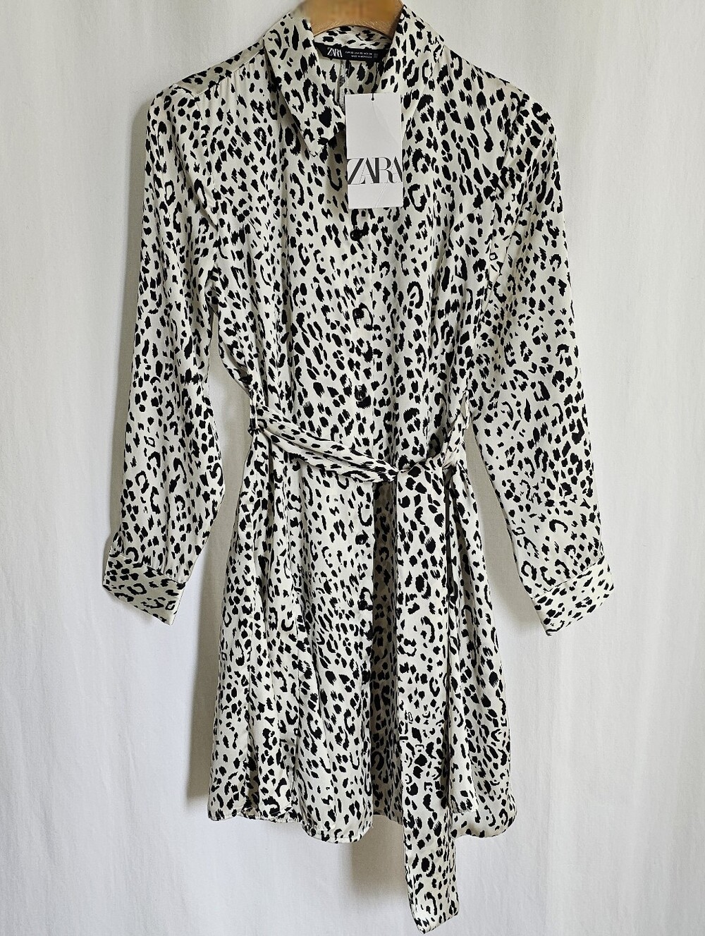 Zara Black & White Animal Print Belted Satin Mini Dress